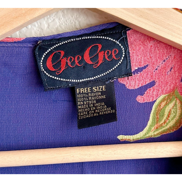 VTG GeeGee Babydoll Mini Dress Free Size Floral Chiffon 90 Y2K Oversized Boho - Picture 4 of 8